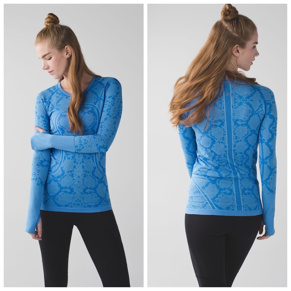 Lululemon Swiftly Tech Long Sleeve Crew top Size 6 Heathered Pipe Dream Blue